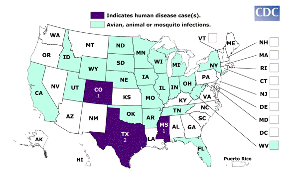 Map of West Nile Virus activity 